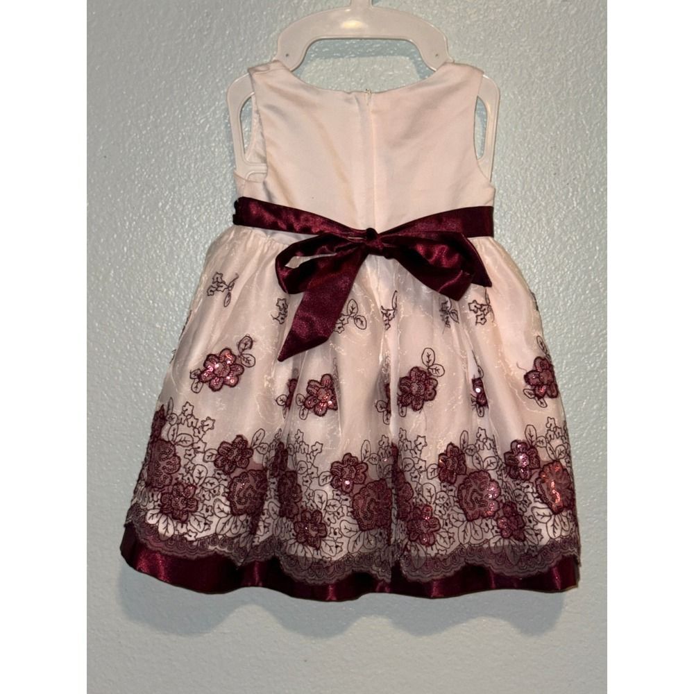 Princess Faith Dress Girls 24M Sleeveless Floral Sequin Party Burgundy Bow NWOT